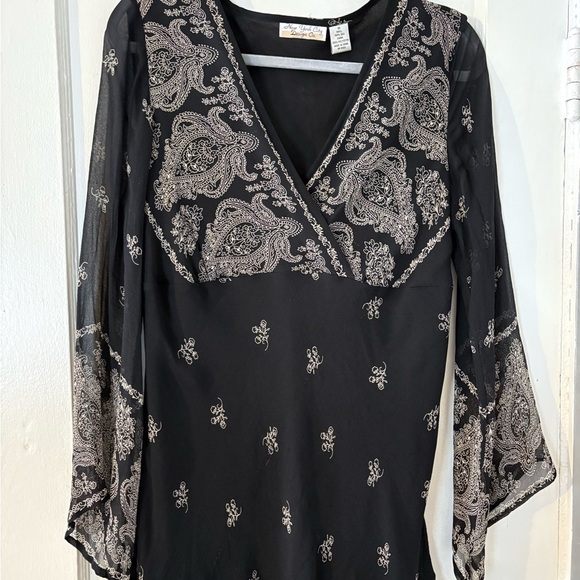 New York City Design Co. Tops - New York City Design Co Black/White Paisley Blouse Size M Silk Long Sleeve